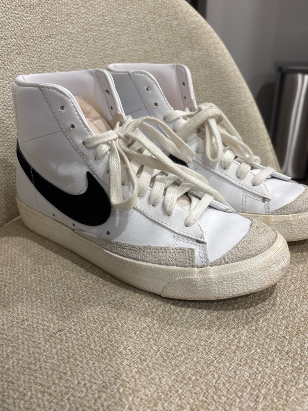 Nike High-Top Sneakers in White, Black & Cream